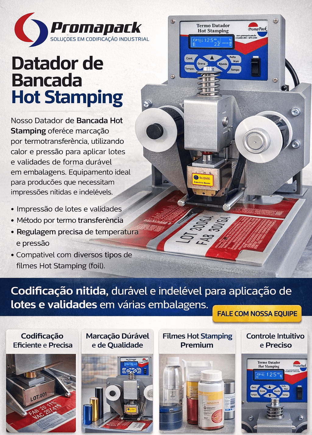 Datador de bancada hotstamping para impressão térmica
